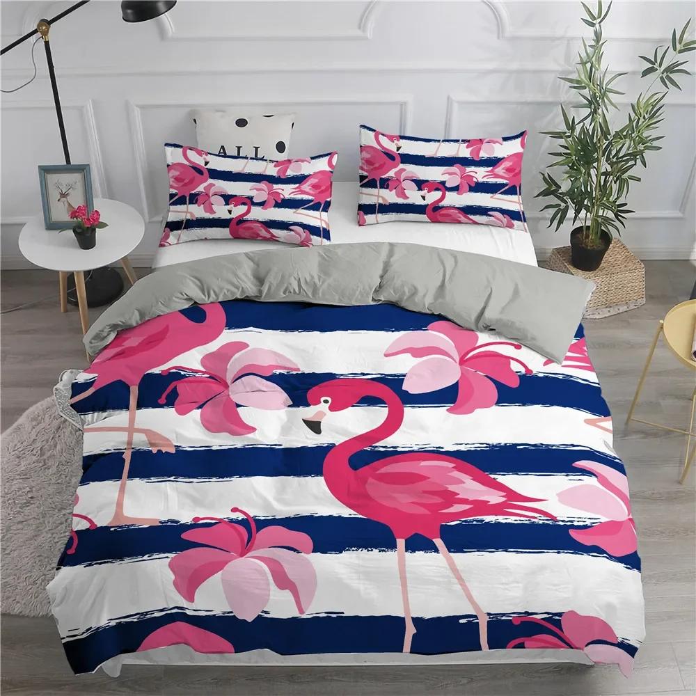 Comforter Cartoon Pink Flamingo Single Double Queen Extra Large Girls Children Teenager Bedding Set 3 Pcs With 2 S