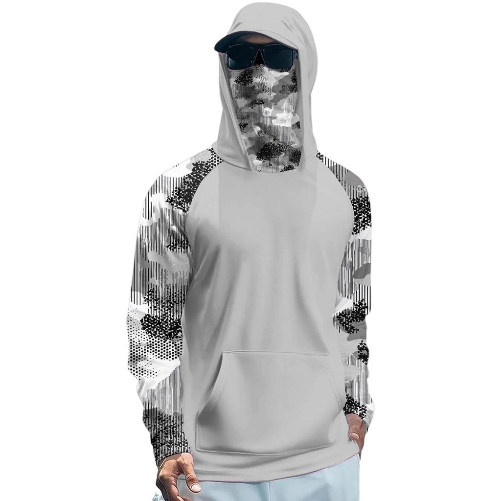 Lightweight Hooded Sun Protection Shirt Long Sleeve Rash Guard Top with Face Cover for Outdoor Activities UV Blocking Breathable Quick Dry