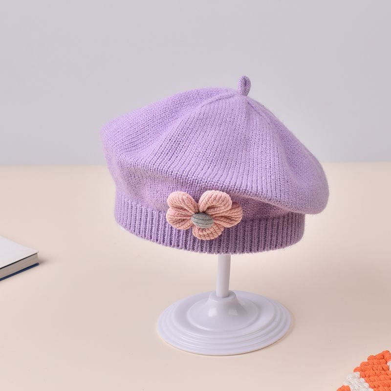 Winter Baby Girls Knitted Flower Bell Hat Cotton Sun Protection Windproof Multi Color Infant Beret for Toddler