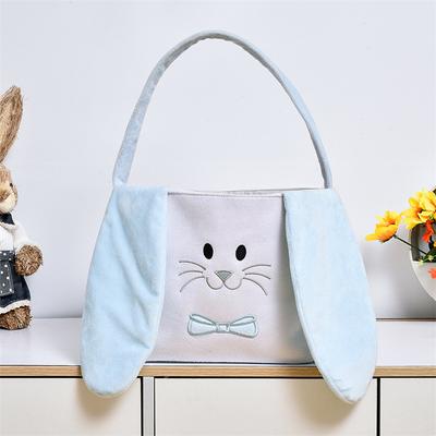 Customized Embroidered Easter Decorati Arrangement Cute Rabbit Ears Carrying Basket Velvet Cloth Easter Egg Storage Carrying B