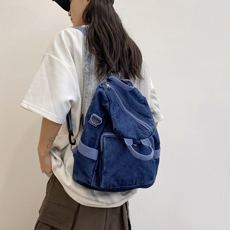 Denim Backpack Women's Casual Mini Backpack with Front Zip Pocket Adjustable Shoulder Straps Fashion School Bag