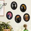 Decorative Wall Accents for Living Room Abstract Art Cat Decor, Oval 2D Wood Framed Funny Painting Unique Prints Print, Vintage Ornament Bedroom Home