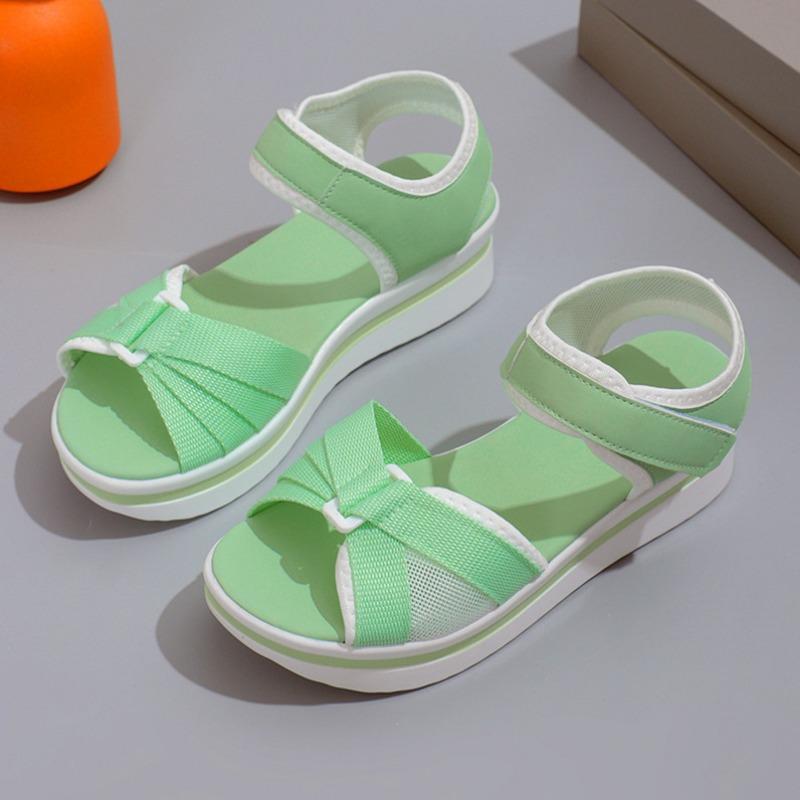 Summer New Thick-soled Color Matching Sandals Women's Comfortable Casual Velcro Wedge Heel Women's Shoes