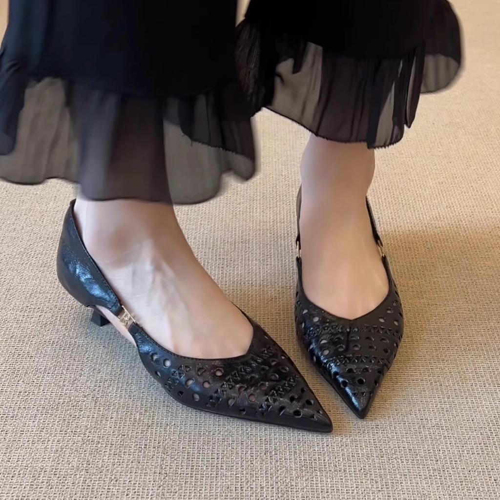 4cm fashion hollow breathable hole sandals women's summer wear simple temperament versatile pointed light mouth commuting shoes