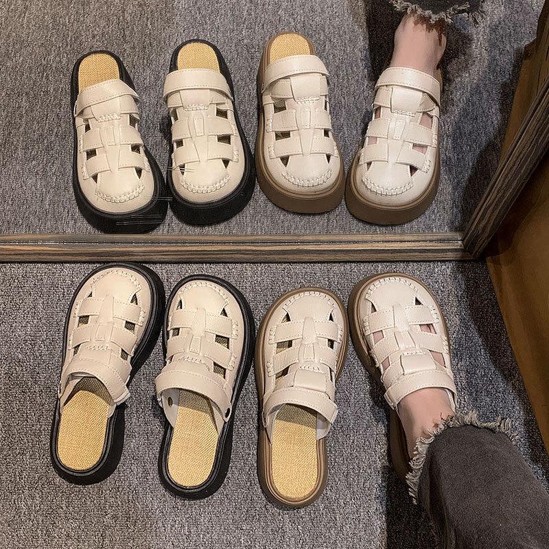 Baotou sandals women's new 2025 summer wear hole shoes two wear platform half slippers beach Roman shoes