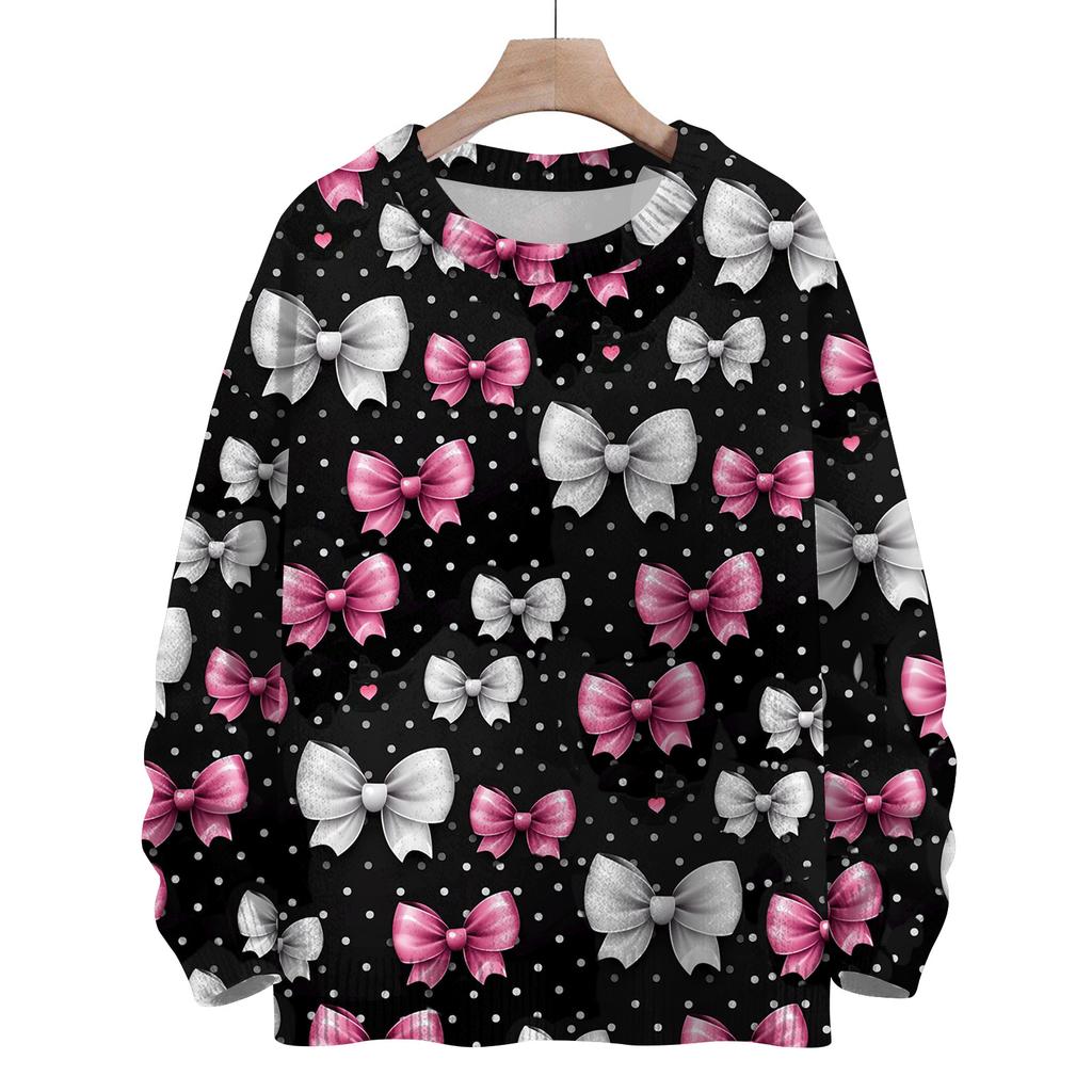Women's Casual Long Sleeve Bow Woolen Sweatshirt Fall  Vacation Long Sleeve Pullover