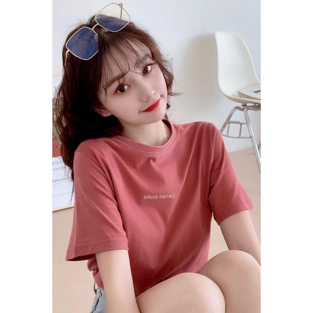 Kurzarm-T-Shirt für Damen Sommer 2025 Neues Koreanisches Lockeres Oberteil mit Buchstabenaufdruck Halbarm-Pullover