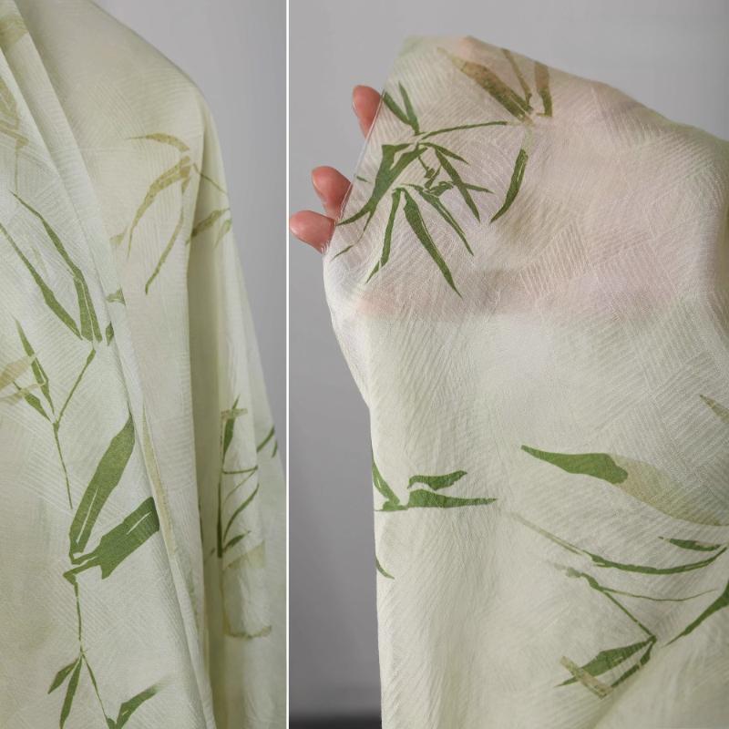 

Светло-зеленая клетчатая акварельная ткань с бамбуковыми листьями, ткань с китайским принтом, окрашенная, для рубашек, юбок, дизайнерская ткань, материал для шитья 100x145cm