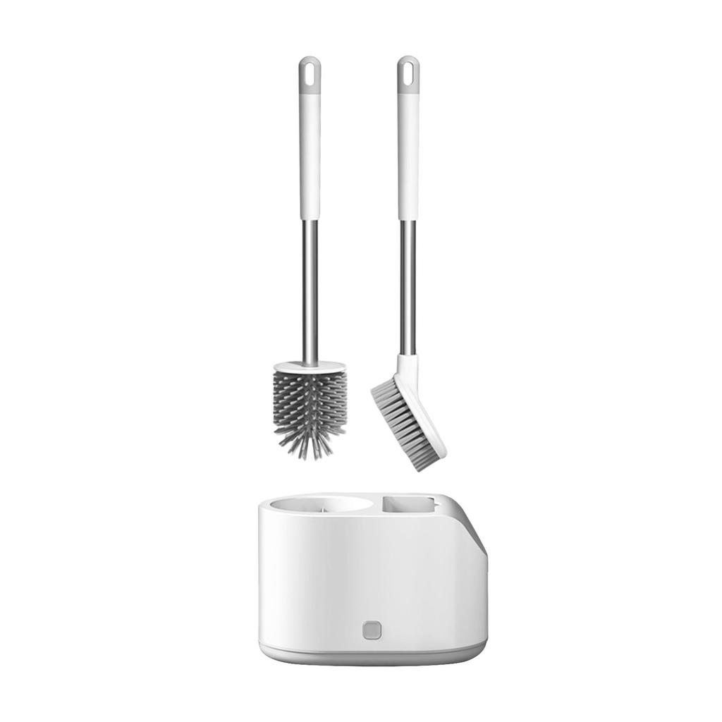 2PCS Toilet Brush and Holder Floor-standing Soft Toilet Brush Cleaner No-drilling Bathroom Cleaning Toilet Bowl Brush