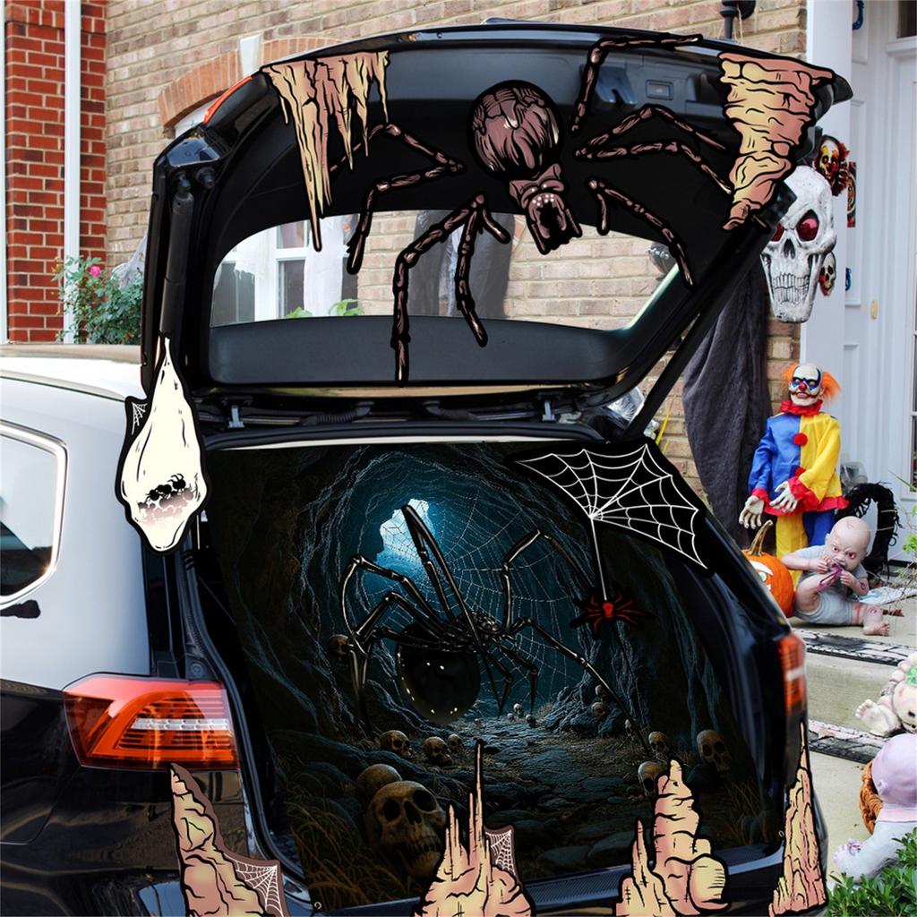 Kofferraum Oder Dekorationen Set - Halloween Autodekorationen Für SUV, Gruseliger Hexengesicht Aufkleber Autodeko Für Außen Garage Torbogen Tür Wand Fenster Spuk