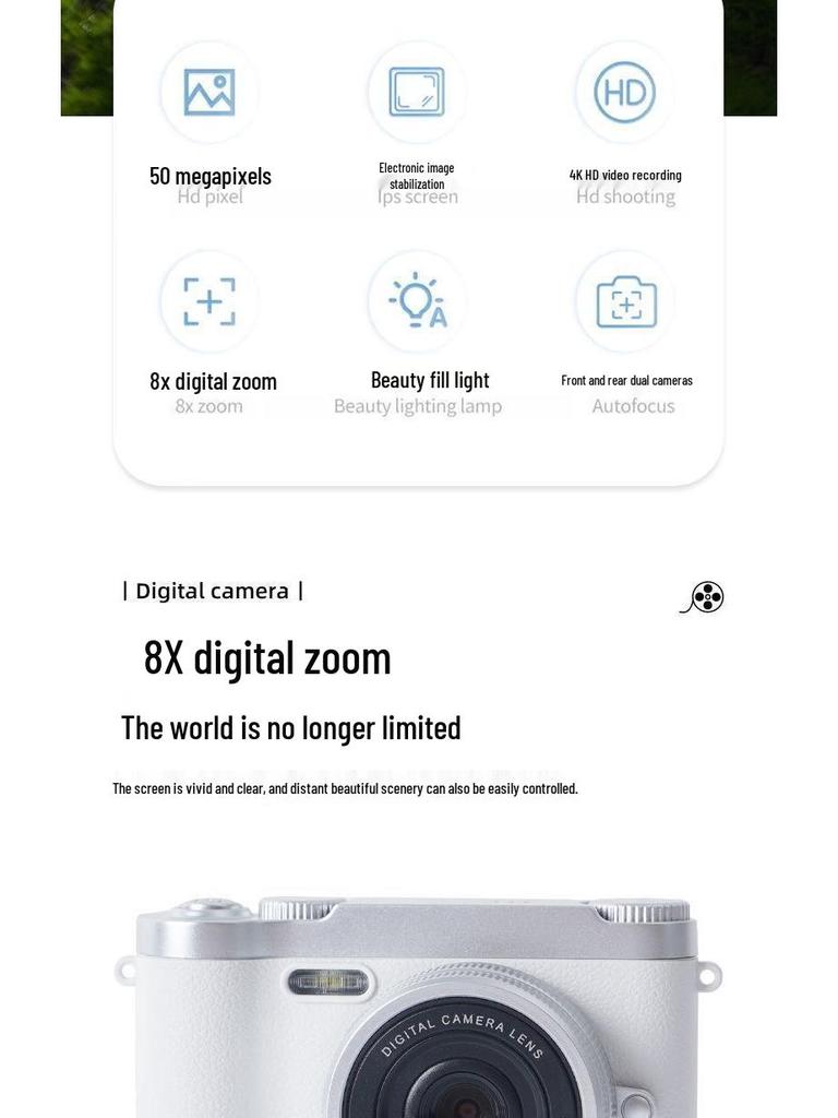 Zhao Lusi 9600W Pixel Dual Lens Cute Retro Digital Camera with Mobile Upload Capability for Students