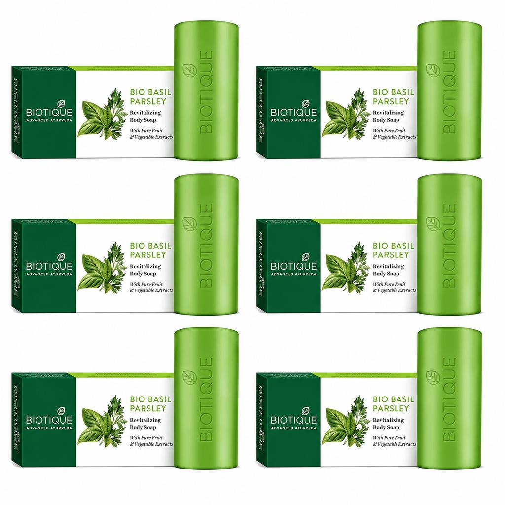 Biotique Bio Basilikum und Petersilie Revitalisierende Körperseife 150 g (Packung mit 6)