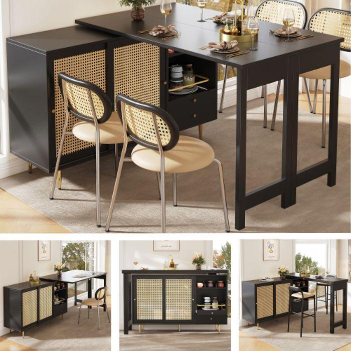 Mesa alta giratoria 360° - Almacenamiento de ratán - Metal dorado - Estilo contemporáneo - 40 cm de profundidad
