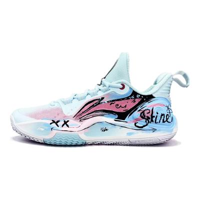 Li Ning Speed 9 Graffiti Amerikanischer Stil Stoff Abriebfest Leicht Niedrig geschnitten Basketballschuhe Unisex Rosa Blau ABPT001-6()