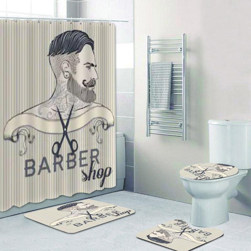 Vintage Barber Shop Shower Curtain Set For Bathroom Barber Shop Decor Toilet Bathtub Accessories Bath Curtains Mats Rugs Carpets