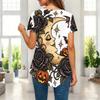 Womens Plus Size Short Sleeve Top Stationery Book Pencil Print Irregular Pointed Hem Summer Casual Blouse