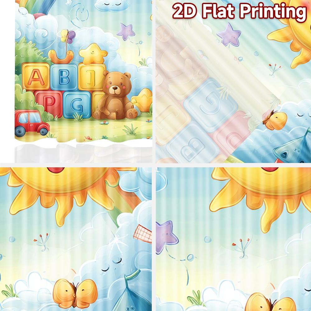 2D flat printing 2pcs Party Curtains Cute Teddy Bear Rainbow Blocks Digital Printed Polyester Drapes Festive Curtains for
