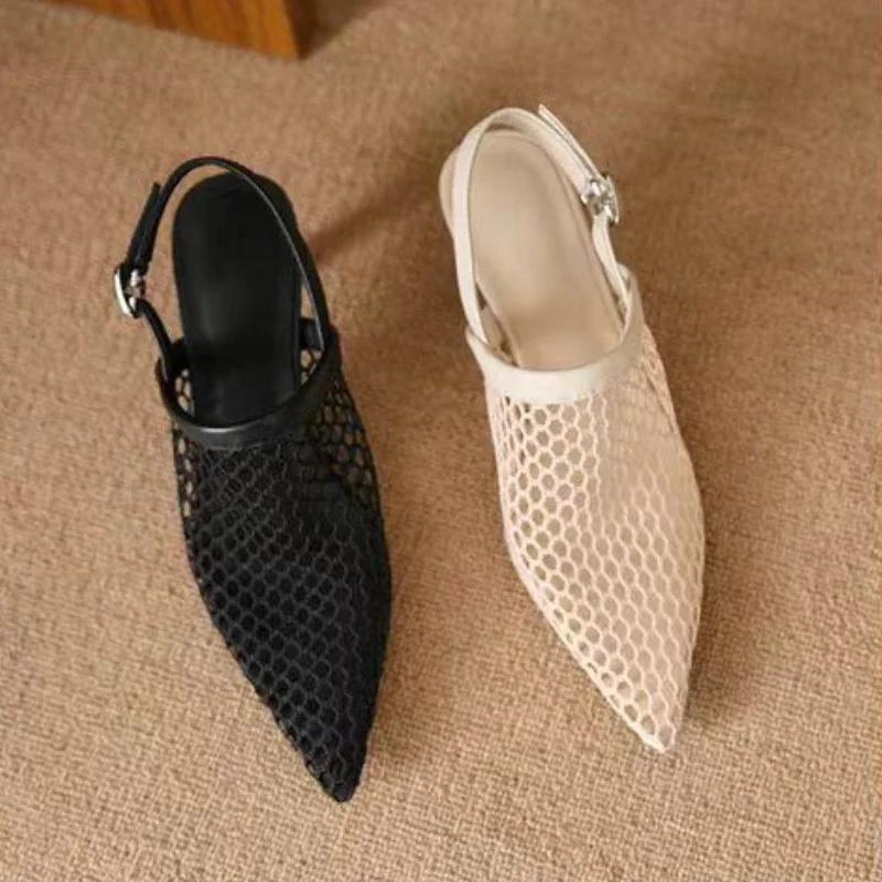 Fashion Hollow Breathable Mesh Pointed Toe Stiletto High Heels Women Pumps 2026 New Summer Slingback Sandals Dress Woman Shoes