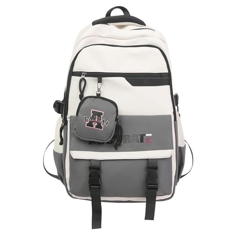 Blocked Fashionable Color Letter Printed Large Capacity Student Backpack