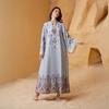 Middle East Cross-border Muslim Women's V-neck Print Tassel Arabic Abaya Dress