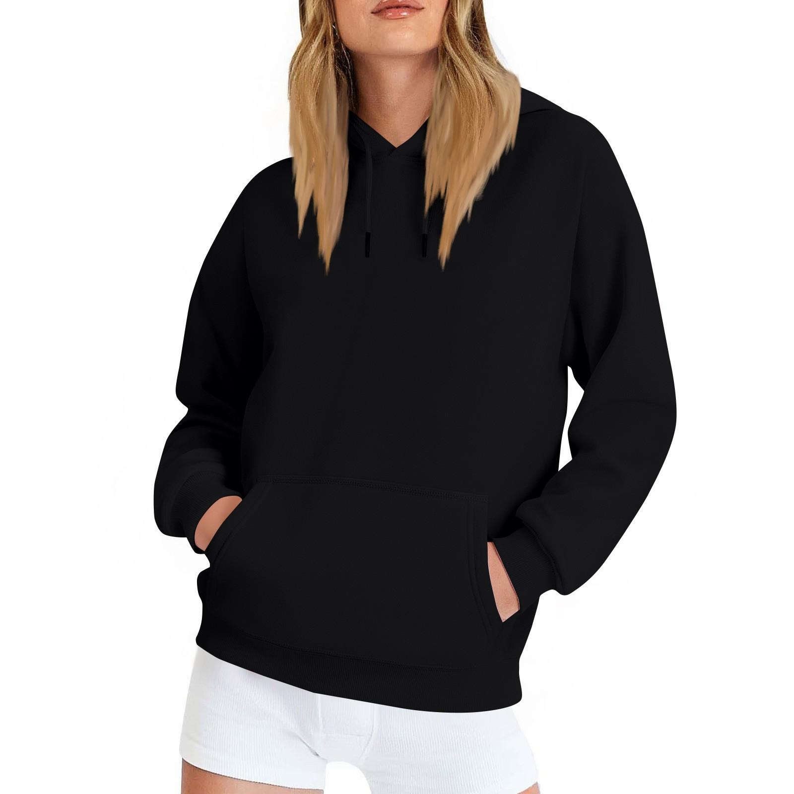 

Ladies Fashionable Printing Casual Hooded Long Sleeved Sweatshirt M чёрный