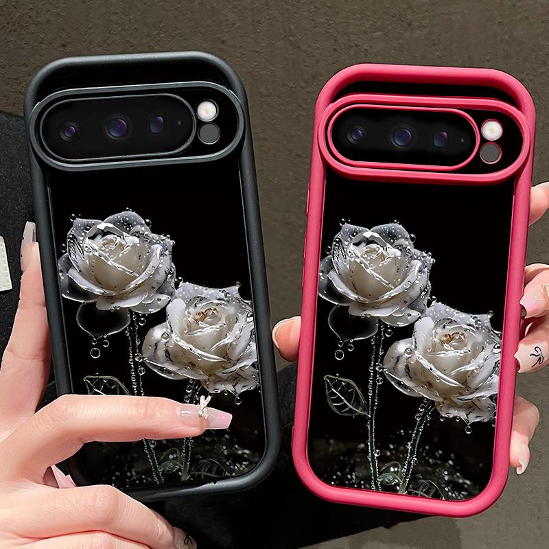 White Rose Pattern Phone Case For Google Pixel 9 Pro XL Case For Google Pixel 8 7 Pro 8A 7A TPU Silicone Soft Cover