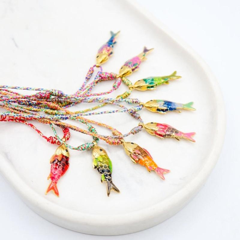 Colorful Adjustable Rope Chain Necklace Stainless Steel Oceanics Fish Charm Sturdy Jewelry Gift