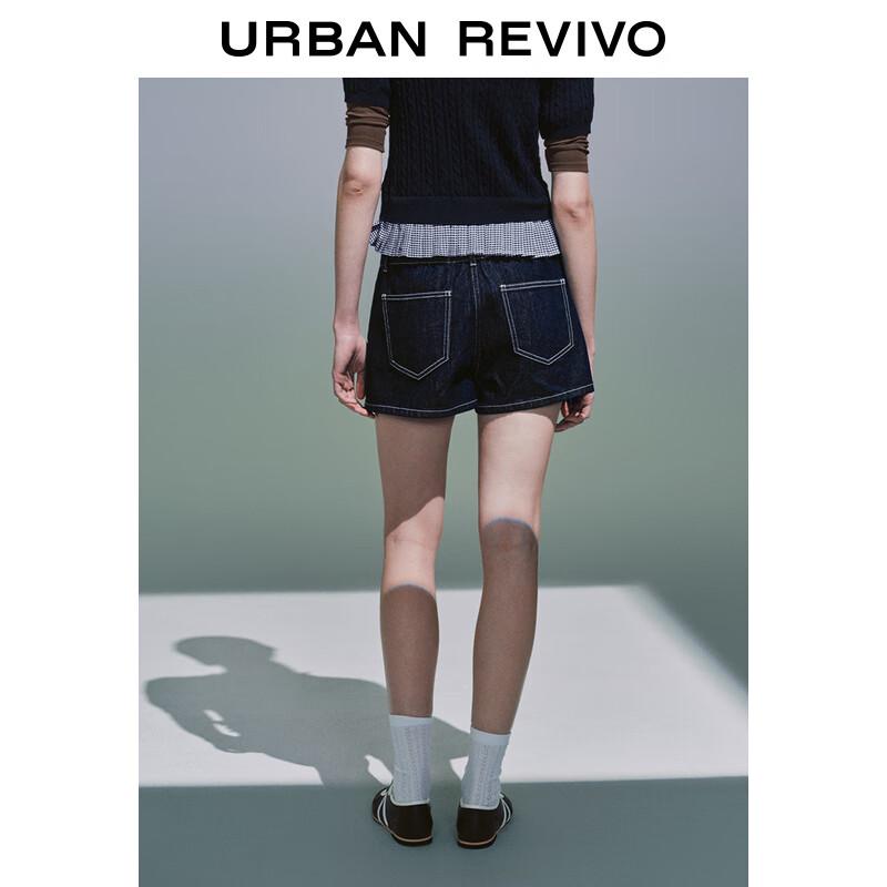 UR Women's 2025 Spring Retro Drawstring Denim Skirt Shorts