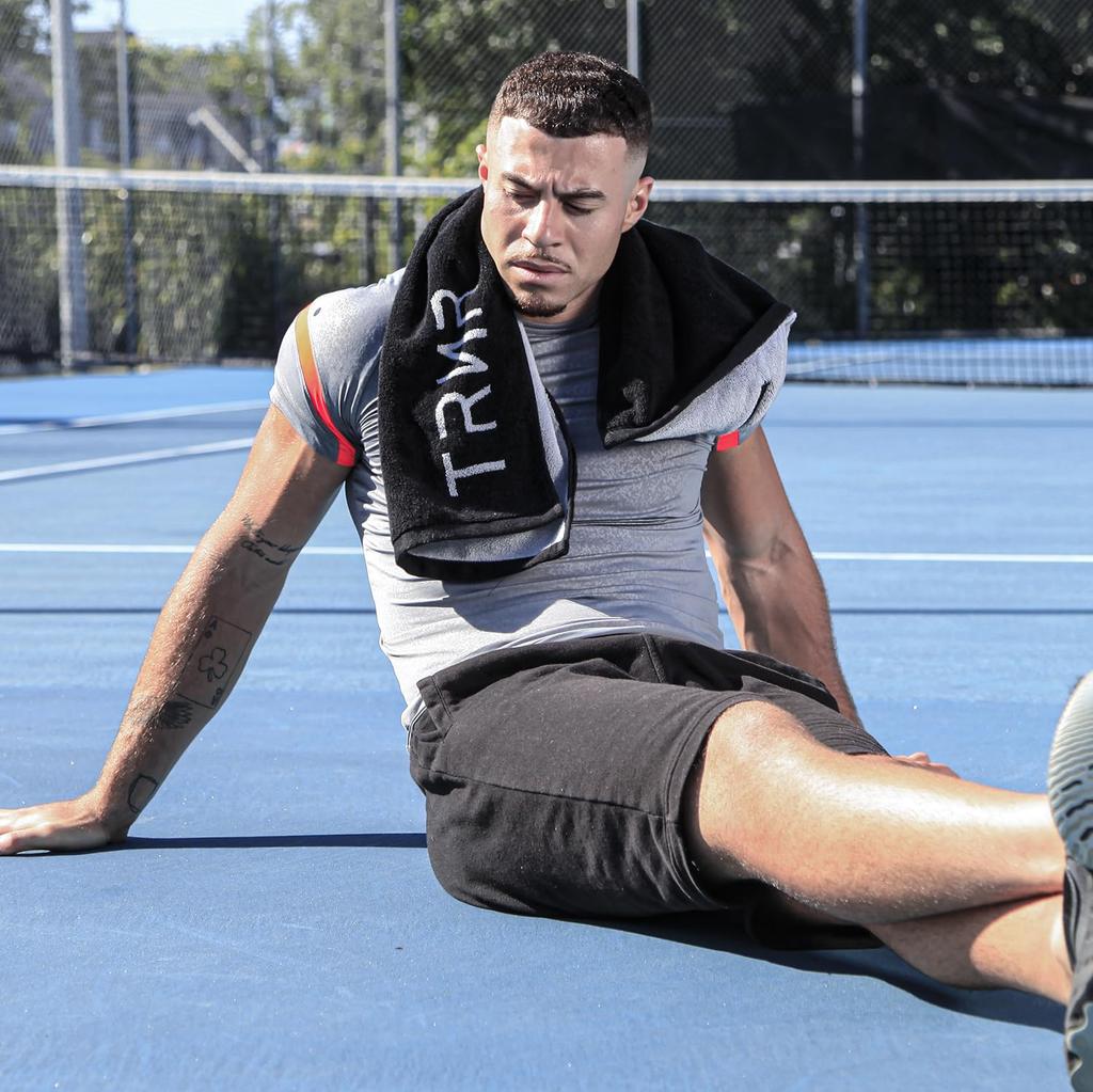 [TRNR] Trainer Sports Towel, Face Towel, Gym Towel, Cotton, Absorbent, Quick-Drying, Perfect for Club Activities, Sweat Wiping, Black, Large