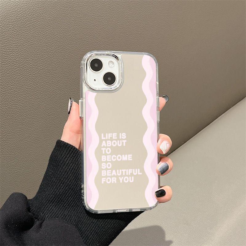 Striped wavy letters for iPhone17promax phone case 14 niche 16/13 Apple 15 makeup mirror