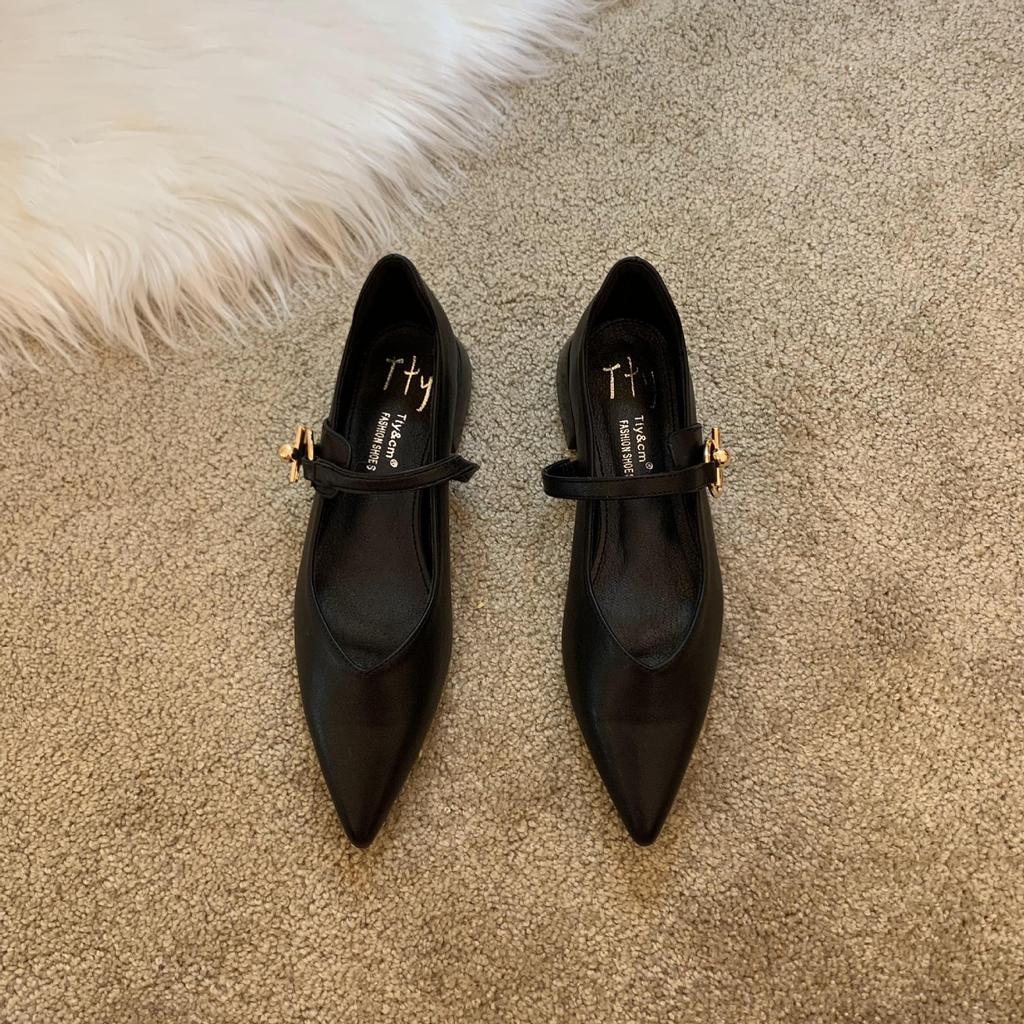 Design sense niche low-heeled shoes retro single shoes thick heel buckle belt women's shoes