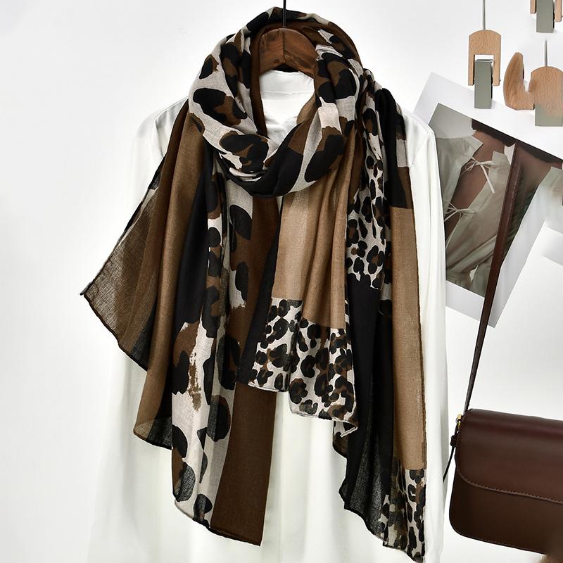 Leopard Print Scarf Hijab Viscose Shawls Muslim Hijabs For Women Fashion Scarf Big Size Headscarf Islamic Turban Headband