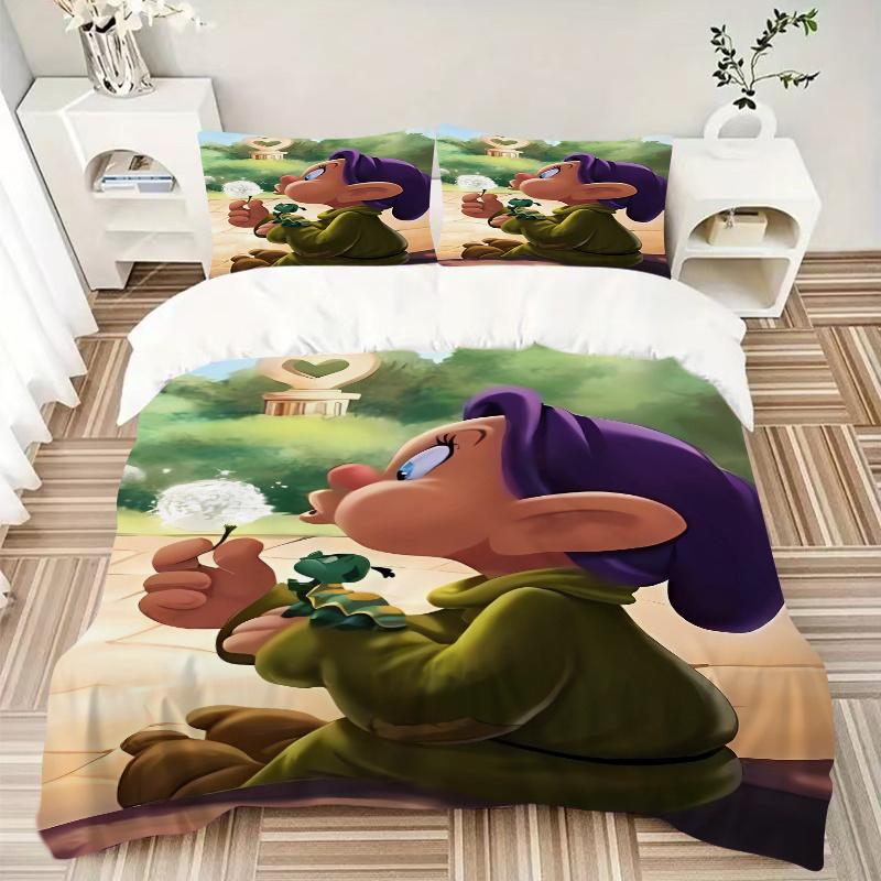3pcs Dandelion & Dopey Dwarf Bedding Set, Including 1 Quilt Cover and 2 Pillow Shams, Without Filling, Soft and Comfortable Home Bedroom Fabric,