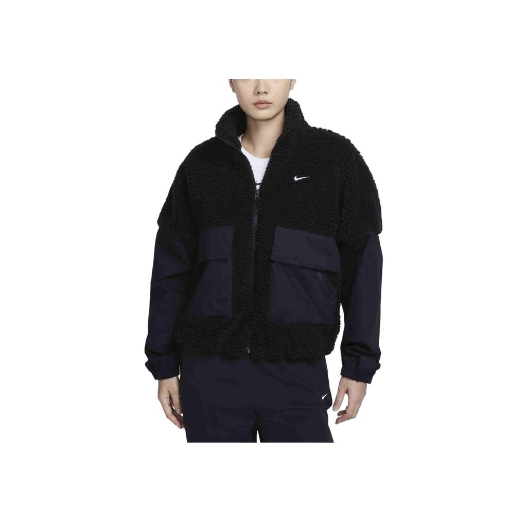 Nike Sportswear Color Block Logo Pattern Warm Fleece Jacket Women Jackets Black White FV8017-010