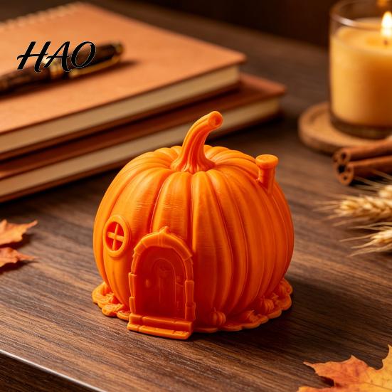 Halloween Pumpkin House Ornament 3D Printed for Halloween, Miniature Fairy Tale Cabin Decorative PLA Figure Desktop Decoration, Micro Landscape
