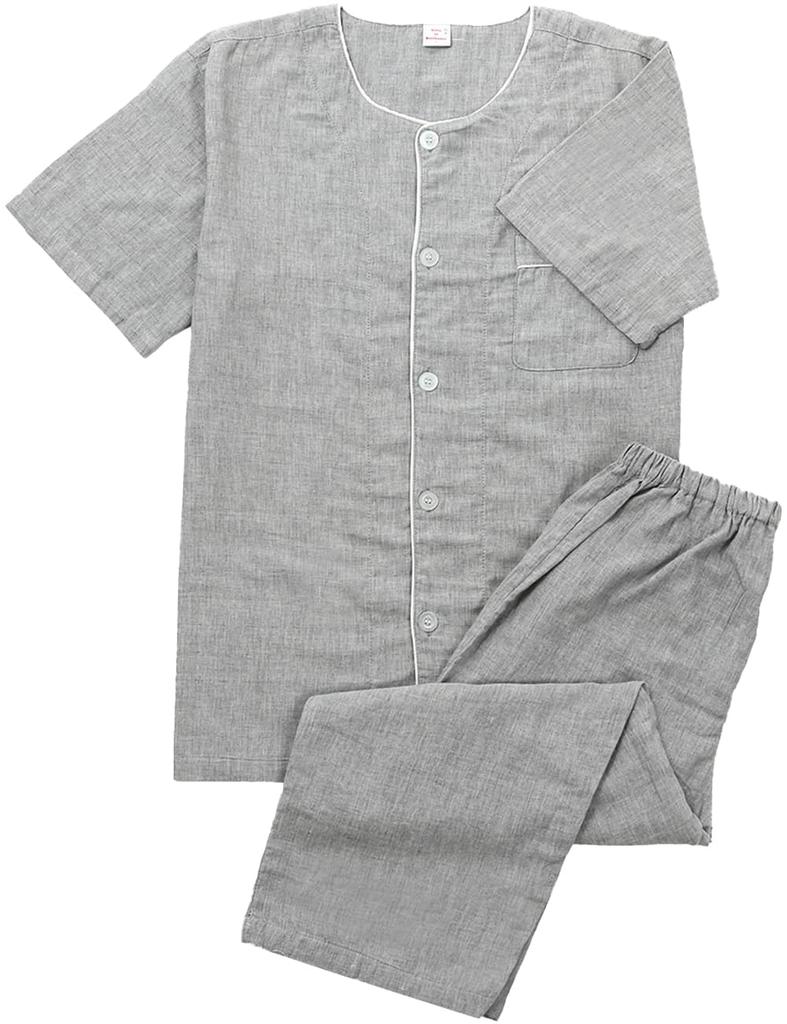 Gifts of Brilliance Summer Gauze Short Sleeve Pajamas Light Men's (L, Gray) PJ_2817