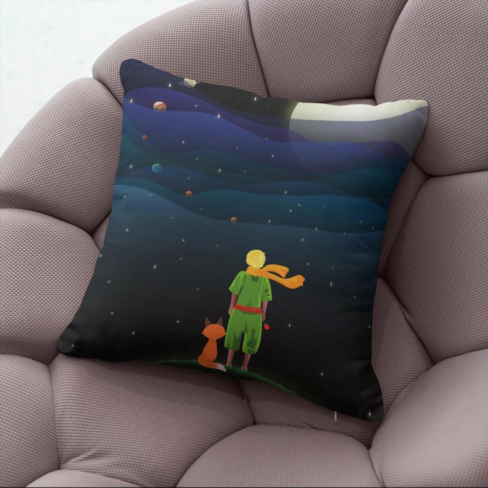 45x45cm Short Plush Little Prince Print Cartoon Pillowcase Bedroom Sofa Chair Car Waist Pillow Cover Home Party Cushion Cover