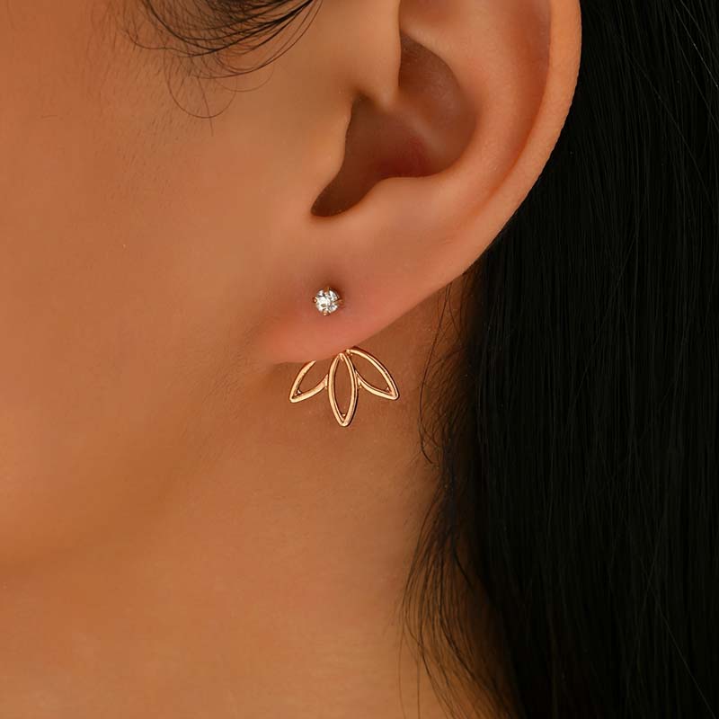 Korean Copper Color Flower Stud Earrings For Women Girls Simple Metal Petals Leaves Small Earrings Zircon Accessories