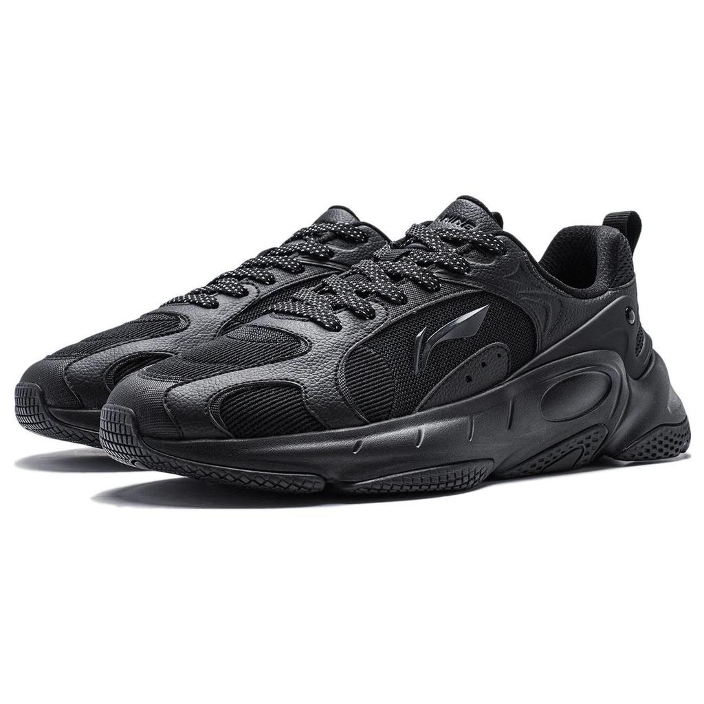Li Ning Creamy Versatile Retro Dad Shoes Thick Sole Height Increasing Shock Absorption Support Wear Resistant Non Slip Low Top Casual Shoes AGCT392-2