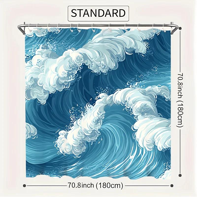 1pc Ocean Themed Shower Curtain with Plastic Hook, Durable Polyester Fiber, Machine Washable Bathroom Decorative Shower Curtain