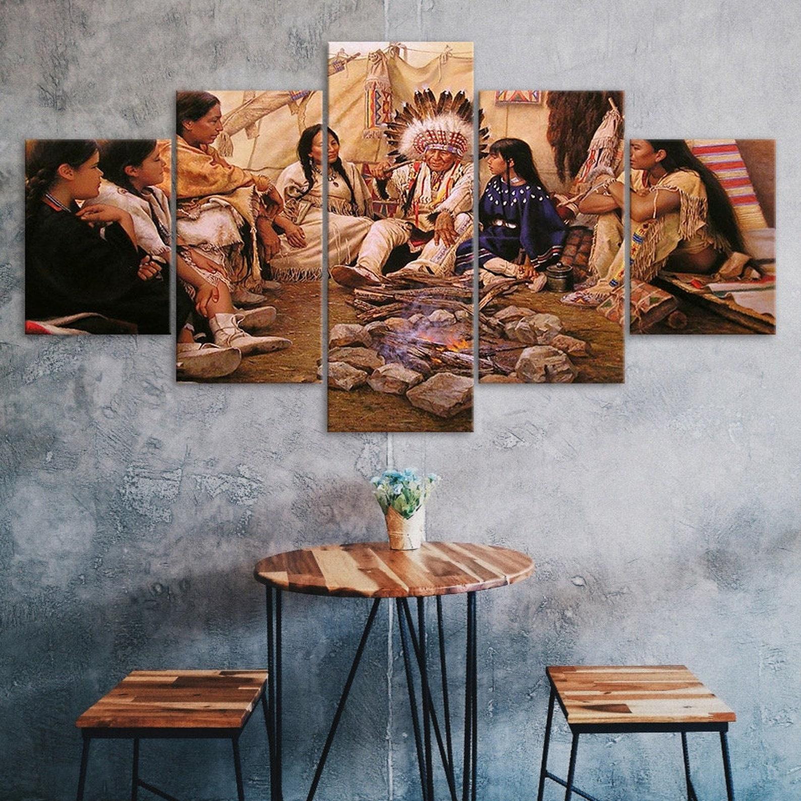 

Native American Indian Family Canvas 5 Piece Five Panel Wall Print Modern Art Poster Picture Home Decor Gift For Him For Her 20x35 20x45 20x55cm