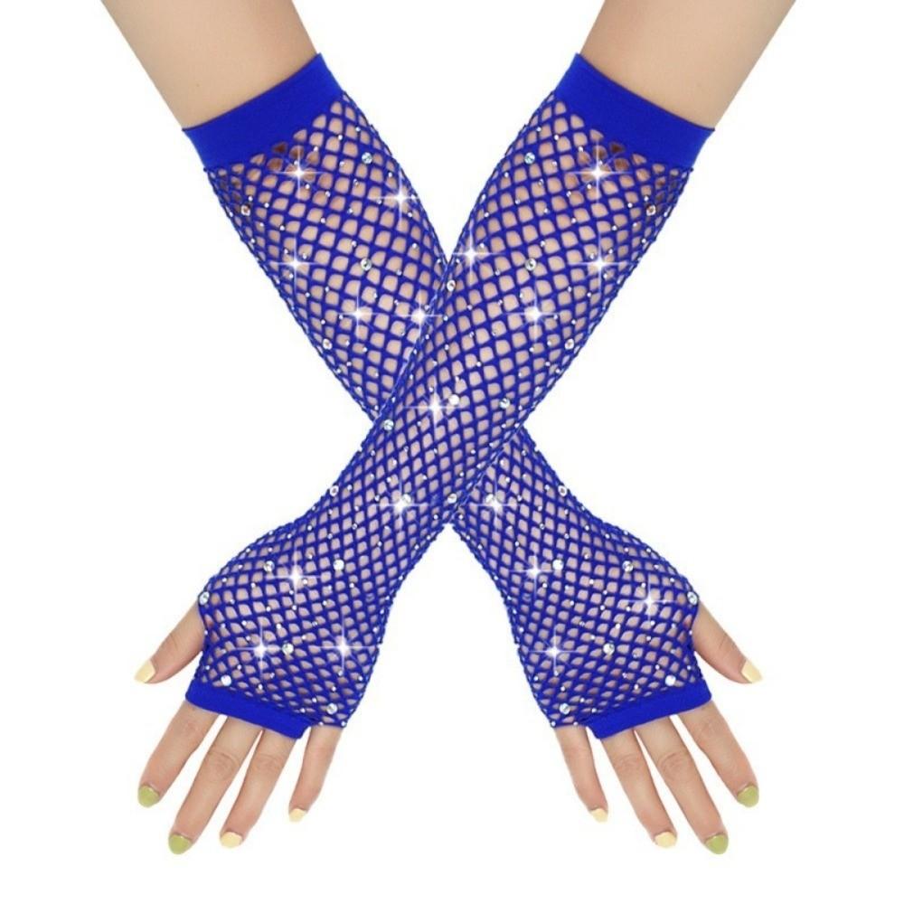 Elastic Rhinestone Gloves Shiny Mesh Lace Gloves Short Fishnet Fingerless Gloves Fashion Accessory