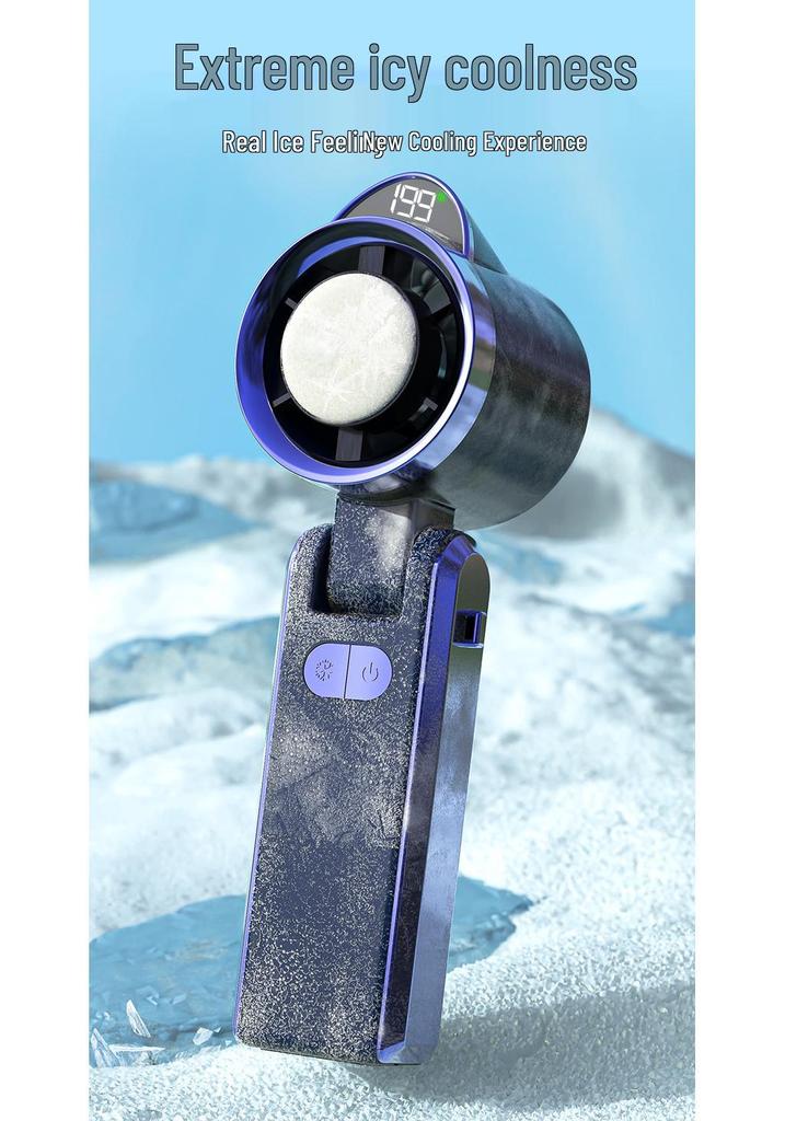 Foldable Portable Neck Hanging Fan with Digital Display and High-Speed Cooling Ice Pack