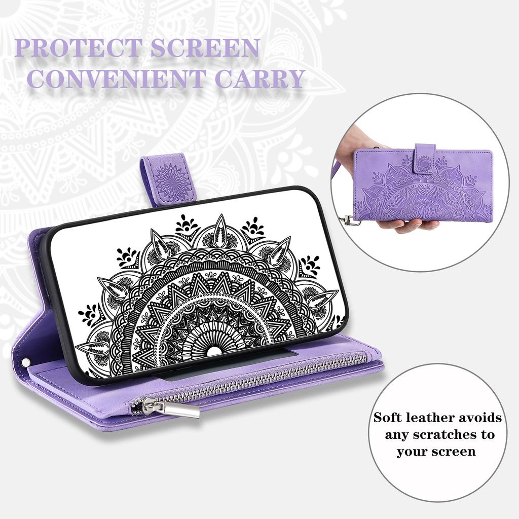 Style 006 For Samsung Galaxy S24 FE Phone Stand Case Mandala Flower Pattern PU Leather Zipper Wallet Phone Cover