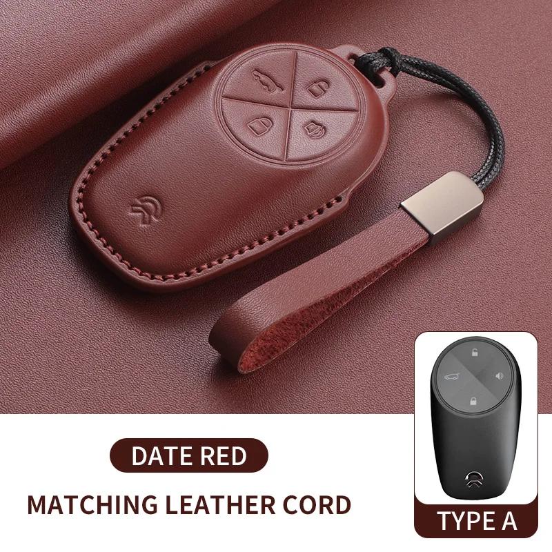 Leather Car Key Case Cover For Wei Lai Nio Es6 Es7 Es8 Et5 Et7 Et9 Ec6 Ec7 Et5T Eve Ep9 - Car Keychain Protection Shell