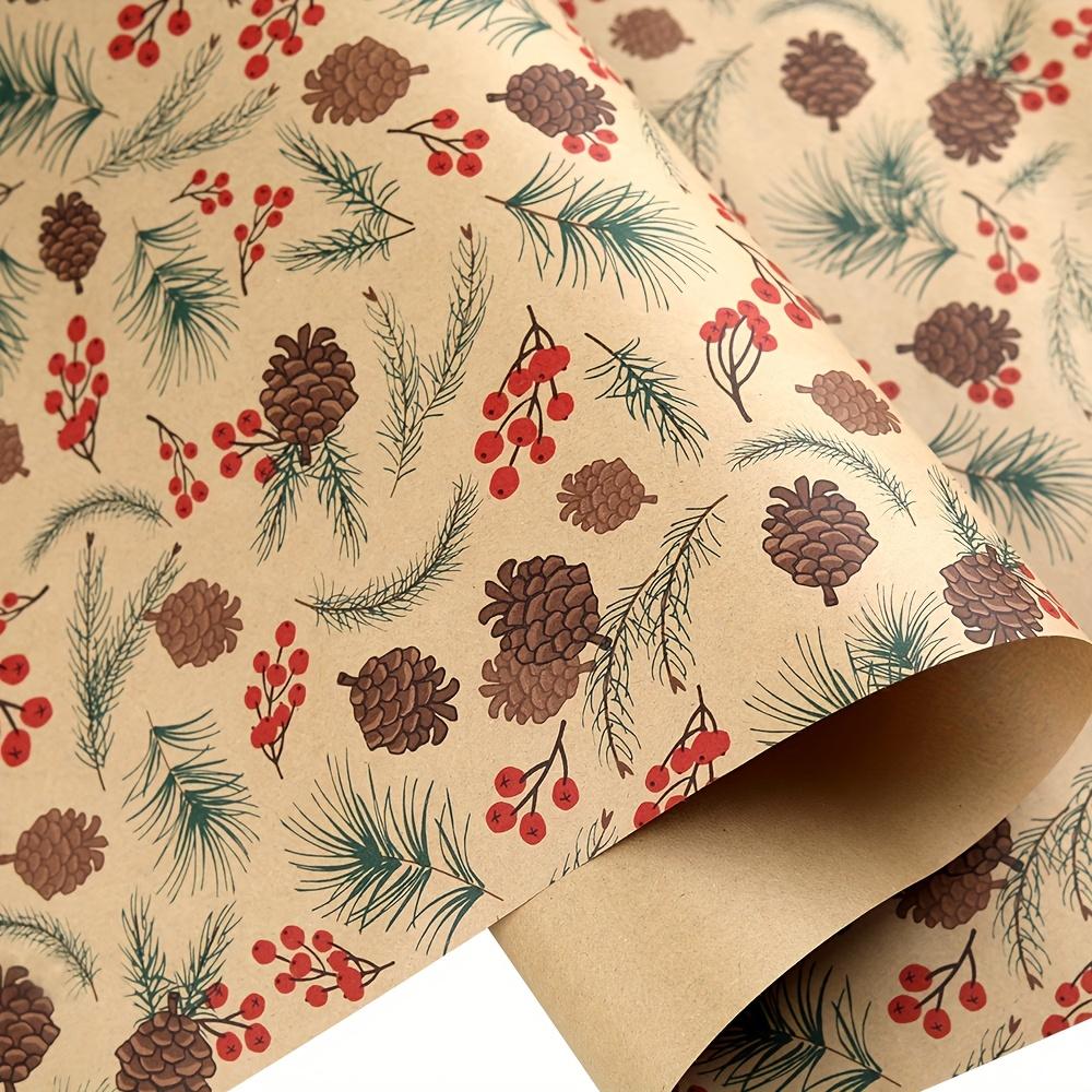 1roll Vintage Christmas Packaging Paper Holiday Wrapping Sheet with Pine Cone,Gifts,Decorations - Rustic Farmhouse Holiday Decor