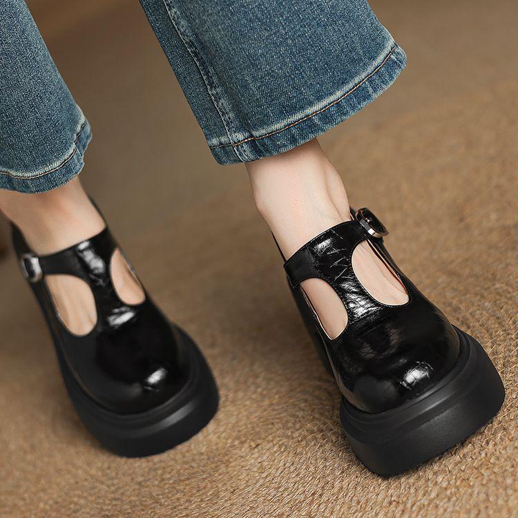 White Fashion Thick Heel Single Shoes Women's 2025 Spring Small Mary Jane Shoes One-button Platform High Heel Small Leather Shoes