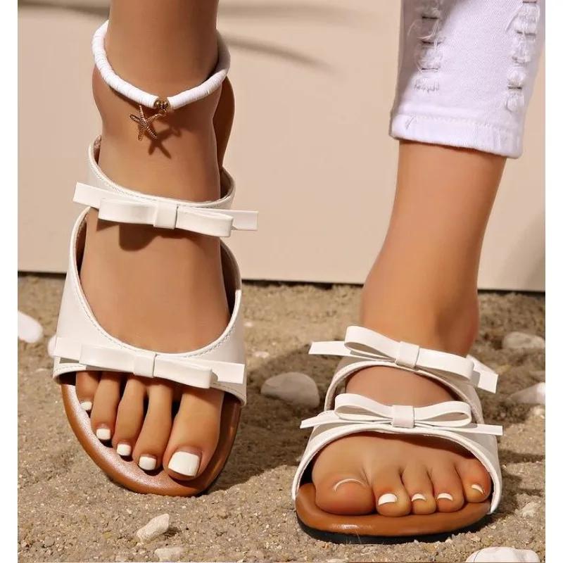 Summer Women Sandals Fashion Bow Female Flats Slippers Plus Size Casual Women Open Toe Shoes AntiSlip Beach Shoes