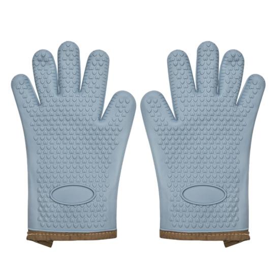 2Pcs Insulated Gloves Silicone Heat Resistant Oven Gloves Non-Slip Waterproof Machine Washable Kitchen Gloves for Baking Cookin синий