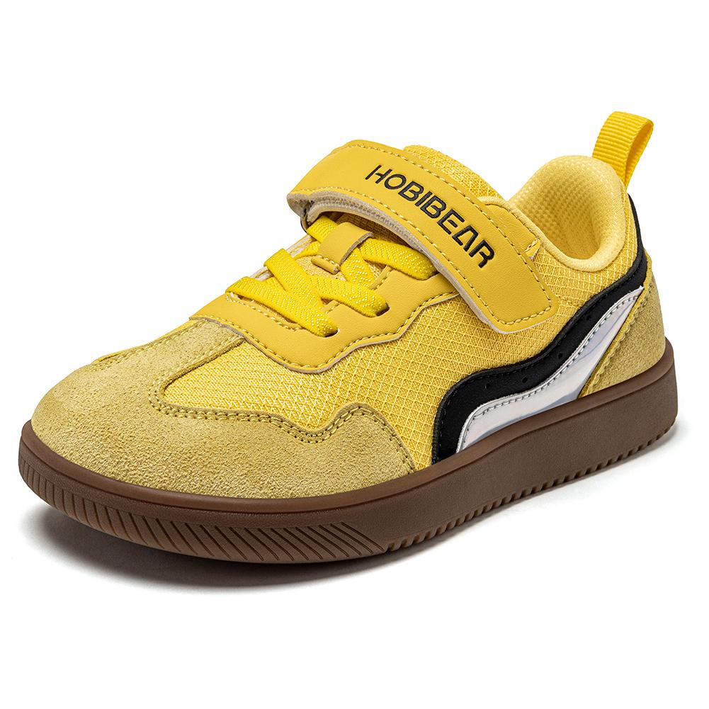 HOBIBEAR Kinder Weite Zehen Barfußschuhe Klettverschluss Minimalistische Sneaker Kunstleder Netz Retro Wanderschuhe für Großes Kind
